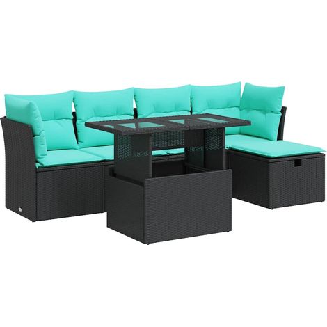 Set sofás jardín y cojines 6 pzas ratán sintético acacia negro vidaXL (1/5)