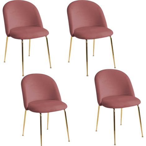 Set 4 Sedie da Pranzo in Velluto Imbottito Poltrone Cucina Bar Soggiorno cm 50x57x77 Design Moderno - Rosa (1/5)