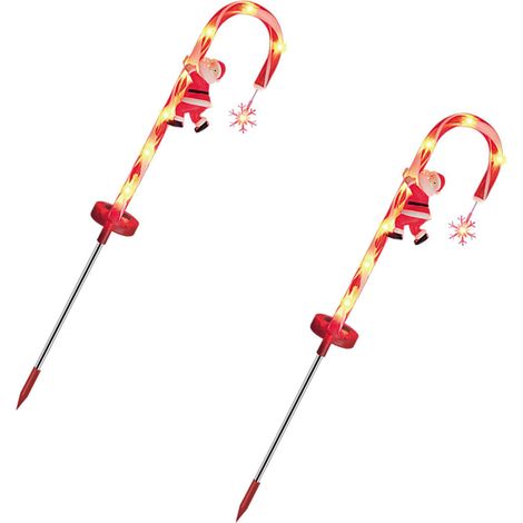Lot de 2 guirlandes solaires de Noël canne du Père Noël déco jardin étanche pour allée pelouse terrasse extérieur (1/4)