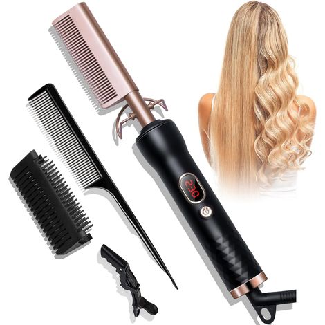 Heating Comb, Electric Comb with LCD Screen 120-230°C 3 in 1 Portable Smoothing Comb, Hair Comb, Smoothing Comb, Automatic Shut Off (1/5)