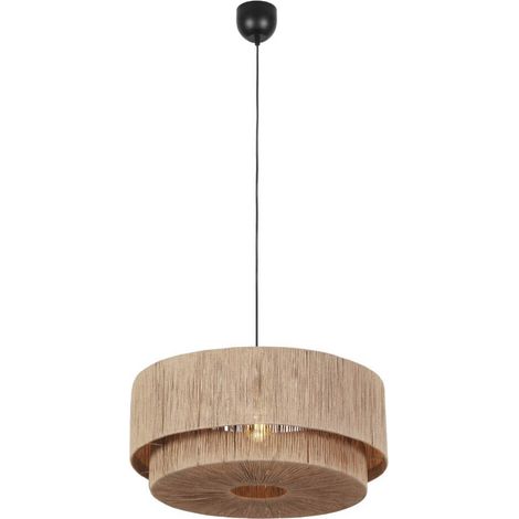 Suspension bohème à double abat-jour en jute beige et noir SMILLA Trio 1x E27 10W (1/3)