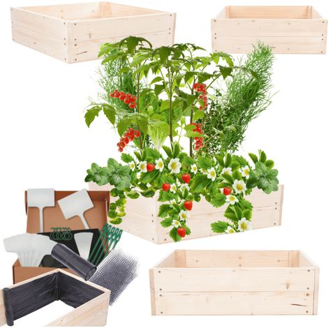 MODO24 Carré potager ZP06 surélevé en bois de pin massif pour jardin et terrasse, 18x93×90 cm, naturel
