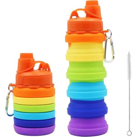 Bouteille d'eau en silicone, pliable et transportable (500 ml, arc-en-ciel) (1/4)