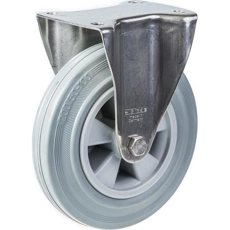 Ruote in acciaio inox - 200 mm x 8" - Fisse - Carico 205 kg - Grigio