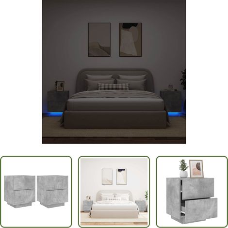 Lumière LED - Armoires de chevet et lumières LED 2 pcs gris béton (1/5)