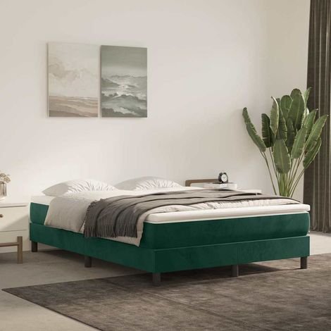 Cama box spring con colchón terciopelo verde oscuro 140x190 cm