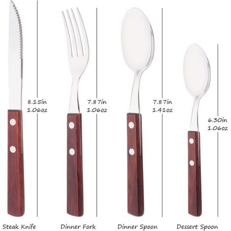 Fourchette - Acier Inoxydable 304 - Manche Bois Brun Rougeâtre - Fourchette À Salade - 20 cm - Lot De 8 (1/5)