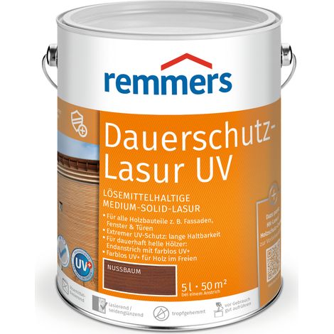 Remmers Dauerschutz-Lasur UV nussbaum, 5 Liter, Holz UV-Schutz für außen, auch für helle Farbtöne und farblos UV+, blockfest, wetterbeständig