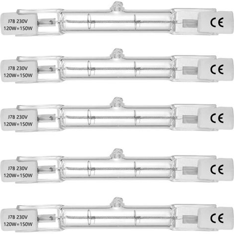 Tube halogène, culot R7S, lampe tube halogène T3, 230V, 120W, 78mm, blanc chaud - 2800K (5 pièces)