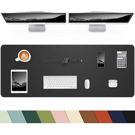Tapis de bureau en cuir, grand format, tapis de souris, sous-main antidérapant en cuir PU, protection pour clavier et souris, bureau et maison (noir, 122 x 43 cm) (1/5)