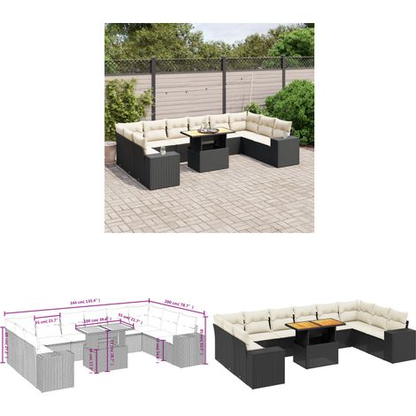 11-tlg. Garten-Sofagarnitur mit Kissen Schwarz Poly Rattan - Gartenmöbel Set - PE-Rattan Möbel - Outdoor Lounge - Gartenlounge - Terrassenmöbel - Home & Living (1/3)