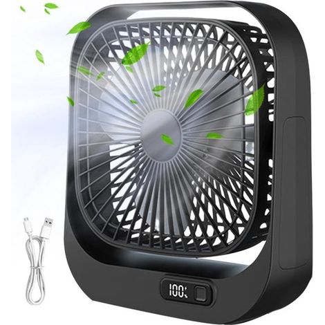 Mini ventilador de escritorio portátil: silencioso y ligero, con pantalla digital LED, ajustable 360°, 3 velocidades de viento, color negro. Ventilador circulador con motor sin escobillas. Ideal para (1/5)