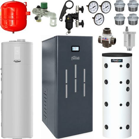 Pack chaudière à granulés BioPellet TOP 24 kW + chauffe-eau thermodynamique Fluidheat 250 L + ballon tampon + accessoires (1/5)