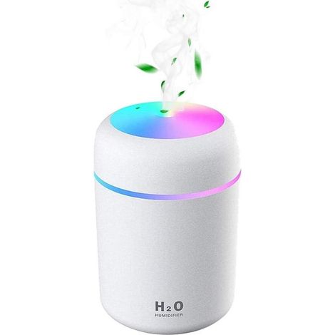 Mini humidificateur ultrasonique USB avec 7 couleurs de lumière respirante, arrêt automatique, 2 modes de brumisation, pour chambre, bureau, voiture, maison, bébé (Rose) Blanc. (1/5)