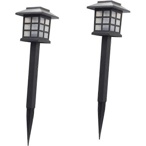 Lot de 2 lampes solaires de jardin LED résistantes aux intempéries pour éclairer une allée, une cour ou une terrasse.