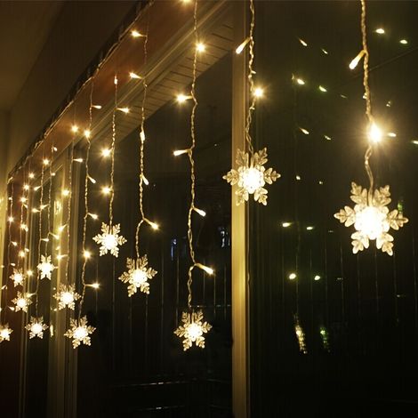 Guirlande lumineuse YETHKE Flocon de neige, 96 LED, alimentation USB, 8 modes d'éclairage, plastique transparent, blanc chaud (1 pièce). (1/5)