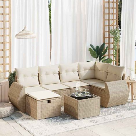 vidaXL Salon de jardin avec coussins 7 pcs beige résine tressée (1/5)