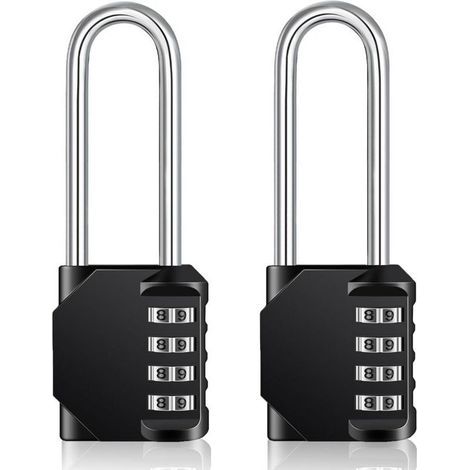 BUNTHAUS Cadenas Long Code Exterieur Pour Portail, Abri de Jardin, Grande Cadenas Code 4 Chiffres Pour Casier Vestiaire Sport, College, Scolaire, Serrure à Combinaison (2 Pièces, Noir)