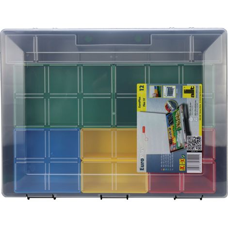 Kunststoff Sortimentskasten Flex 37-12 bunt 12 Fächer 370x295x55mm Aufbewahrung (1/3)
