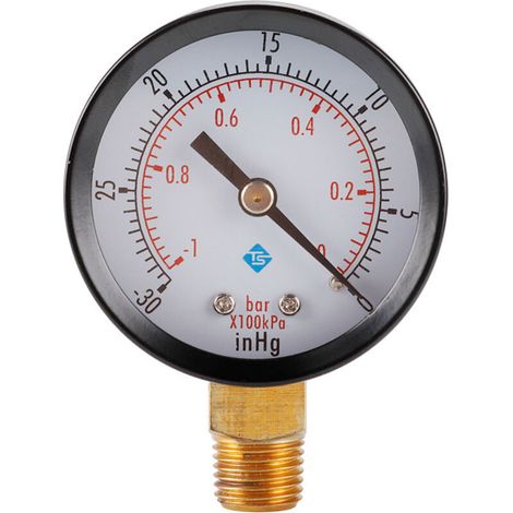 SABIR Vakuummeter 1/8 BSPT-Unterdruckmanometer Vakuummeter Synchrontester, 50 mm Messuhr 1-0Bar -30-0inHg Dual-Scale-Manometer Vakuum Messuhr (1/5)