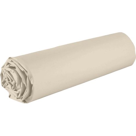 Drap housse 140x190 bonnet 35cm 100% coton grège - VITALIA (1/3)
