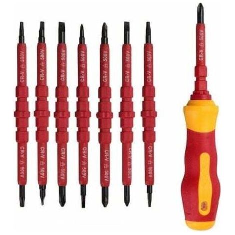 Pair ZVD- Lot de 7 tournevis d'électricien isolé 500 V avec tournevis testeur, tournevis isolé avec poignée, tournevis isolant magnétique interchangeable, kit d'outils de réparation (1/4)