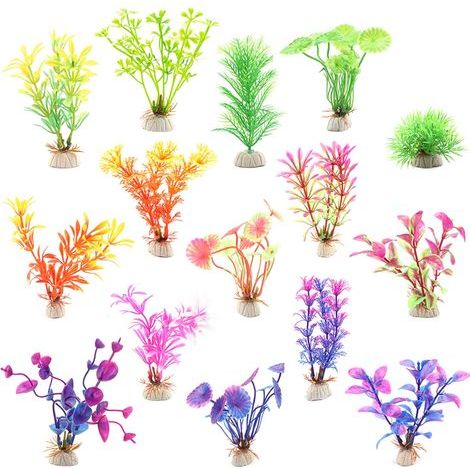 10 Stück Aquarium Pflanzen Dekoration, Kunststoff Pflanzen Künstliche Aquarium Zierpflanzen für Aquarium Kunststoff Wasserpflanze mit verschiedenen Größen, Farben und Formen (1/5)