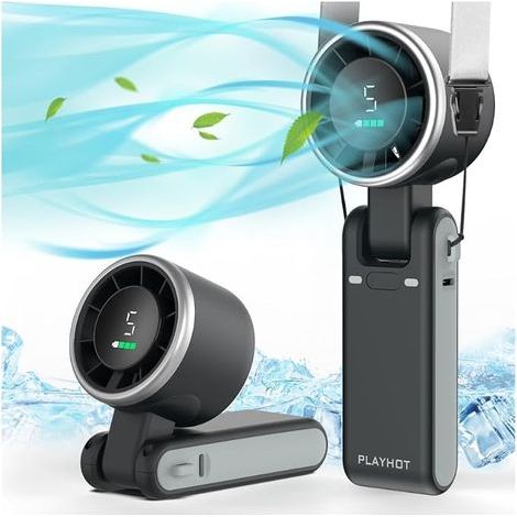Tragbarer Turbo-Handventilator, 5 Geschwindigkeitsstufen, akkubetrieben, 12 Stunden Akkulaufzeit, 3-in-2-Funktion mit Air-Turbo-Technologie für Outdoor-Aktivitäten, Reisen und Strandbesuche (1/5)