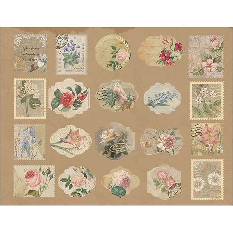 Lot rétro vintage autocollants bureau de poste, série créative washi doré, procédé gaufrage à chaud, pour en-têtes et enveloppes (1/5)