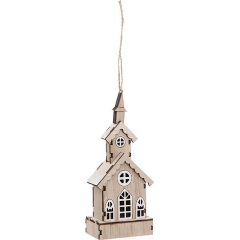 Paris Prix - Sujet De Noël En Bois église 3d 15cm Beige