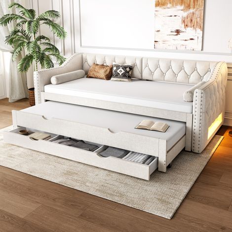 Tagesbett mit Ausziehbett 90x200, 3 Schubladen, LED OKMYHOME (1/5)