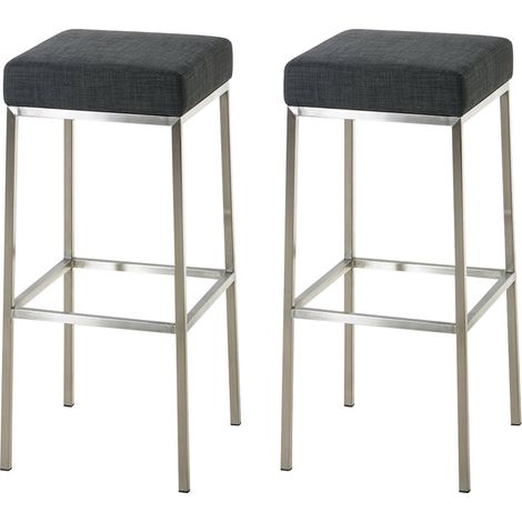 Lot de 2 tabourets de bar avec repose-pieds design simple assise en tissu gris foncé support en acier inoxydable 100004368 (1/5)