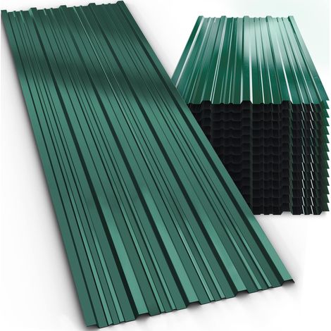 GARDEBRUK® 14x Trapezblech 110x46cm = 7m² verzinkt Rostresistent Wetterfest Profilblech Dachblech Wellblech Dachplatten Gerätehaus Carport grün
