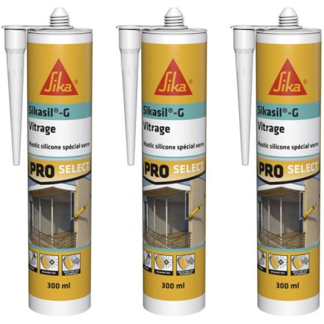 Set von 3 elastischen Silikon-Dichtstoffen - SIKA Sikasil G - Transparent - 300ml