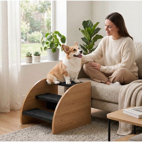 Escalera para mascotas de poliéster con superficie antideslizante y estructura estable, color gris (1/5)