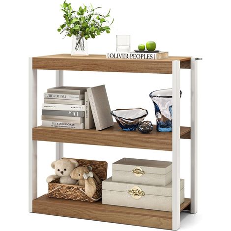 Bibliothèque Etagère à 3 Niveaux, Etagère Ouverte et Peu Encombrante, Kits Anti-Basculement, pour Salon, Bureau, Naturel (1/5)