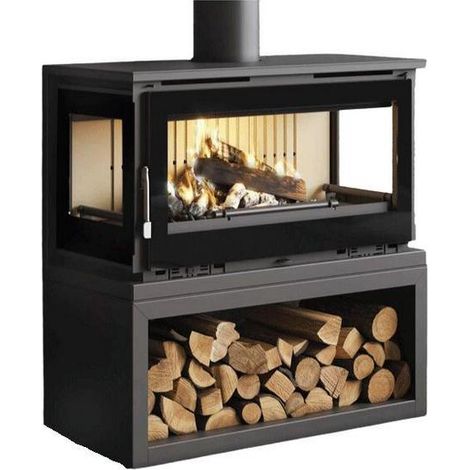 Fm Calefaccion – Poêle à bois raccordable 3 vitres – Puissance 13.5 kW – Évacuation des fumées supérieure – Système double combustion – Volume de chauffe 360 m3