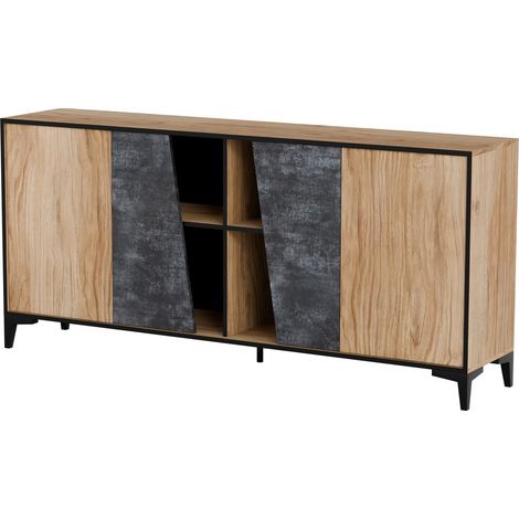 Buffet design couleur chêne et béton 4 portes Ludwig (1/4)