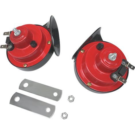 300DB Snail Air Horn, Paquet de 2 Kit de Cornes de Train Super Bruyant 12V, Universelle Imperméable d'escargot Air Corne, Corne électrique pour Motocyclette Camions Voitures Vélos(rouge) (1/5)