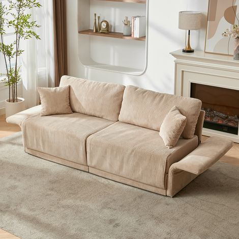 Canapé-lit convertible 2 places en tissu rembourré, canapé compact avec couchage d’appoint Beige, 182 x 88 x 84 cm (1/5)