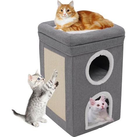 Niche Pliable pour Chat, 3 Niveaux, avec griffoir et Balle de Jeu, pour Petits Animaux de Compagnie de Taille Moyenne (1/4)