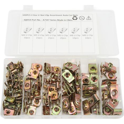 Kit d'écrous en U, 100 pièces, acier inoxydable, galvanisé, coloré, avec clip de serrage, pour voiture (1/5)