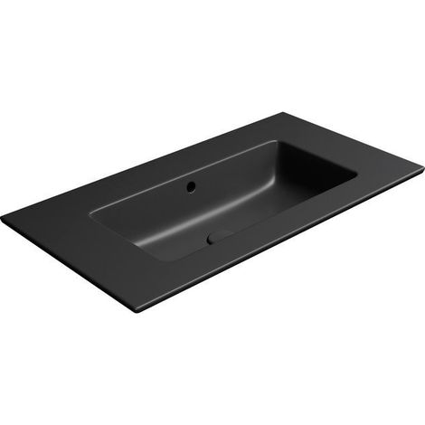 Lavabo en céramique PURA Slim 82x46cm, sans trou pour robinetterie, noir mat (1/4)