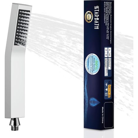 Pommeau de Douche moderne cascade haute pression pour salle de bain - Économise l'eau - Buses anti-calcaire - Rectangulaire - Pommeau de douche en laiton, Brossé (1/5)