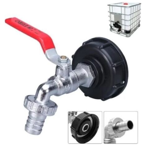 IBC-Tankadapter mit 1/2"-Gewindeanschluss, Hahn für 1000-Liter-Tank und Regenwassernutzungsanlage, Hahnausgang. (1/5)
