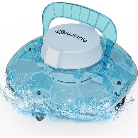 Robot Piscine, Aspirateur Piscine sans Fil avec Batterie, Autonomie 80 Min pour Piscines Hors-Sol 60m², Double Filtration, Stationnement Automatique (Bleu Marine-Blanc) (1/5)