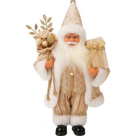 Babbo Natale decorativo in tessuto colore oro con luci Led per decorazioni natalizie -30 cm