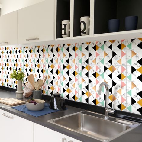 Sticker Mural Carrelage adhésif Cuisine Salle de Bain - 60 STICKERS CARREAUX DE CIMENT EFFET MARBRÉ LUXE - 60stickers20x20cm (1/5)