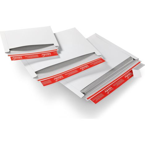Lot de 100 Pochette d'expédition carton rigide et remplissage latéral 24,8 x 17,4 x 3 blanche