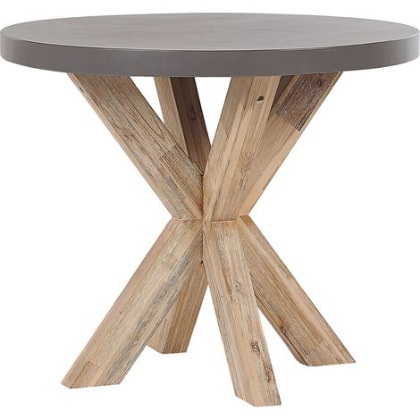 Mesa de comedor para jardín gris tablero de cemento reforzado con patas de madera de acacia para 4 personas ø 90 cm Olbia (1/5)